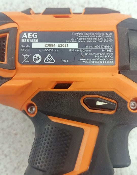AEG FUSION 18V Brushless 3 Speed Impact Driver - Skin Only BSS18B6 (USED)