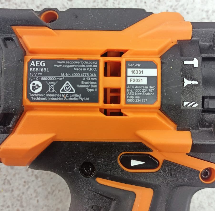 AEG FUSION 18V Brushless Hammer Drill SKIN ONLY - BSB18BL (USED)