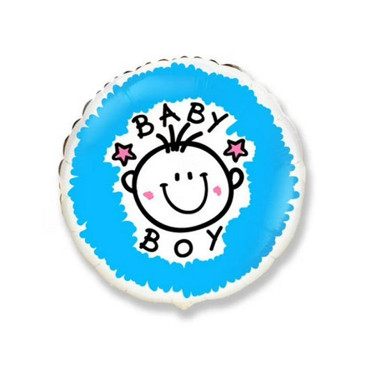 Baby Boy Face Foil Balloon 45cm, 18 inch - 5pk