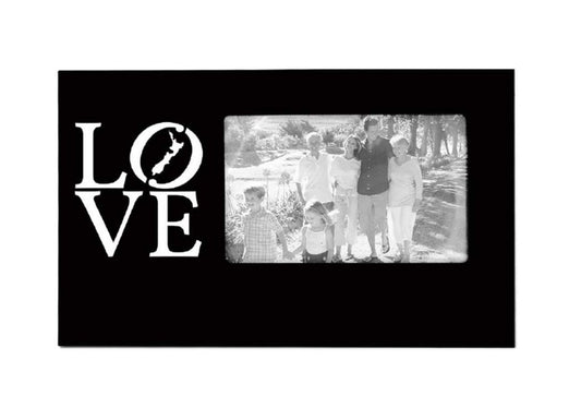 Black Photo frame with LOVE and outline of NZ to fit 4 x 6 photo
