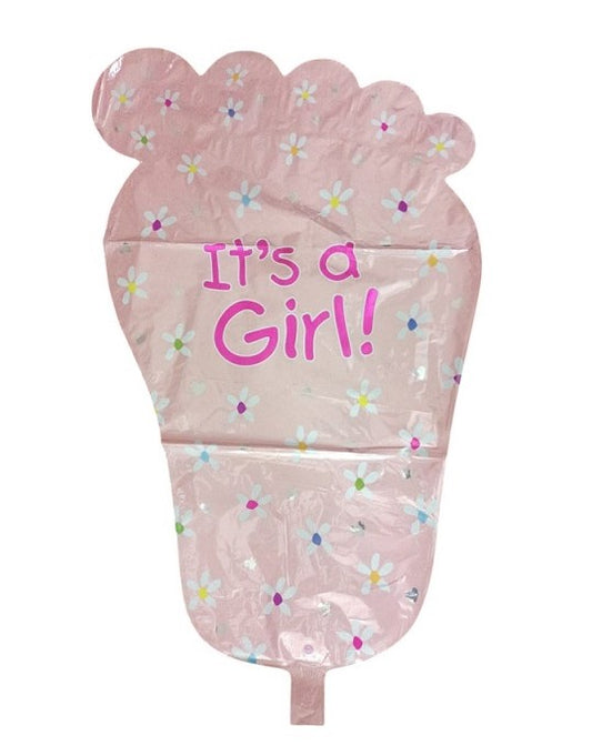 Foot-shaped It's A Girl! Foil Balloon Large 70 x 42cm - 5pk