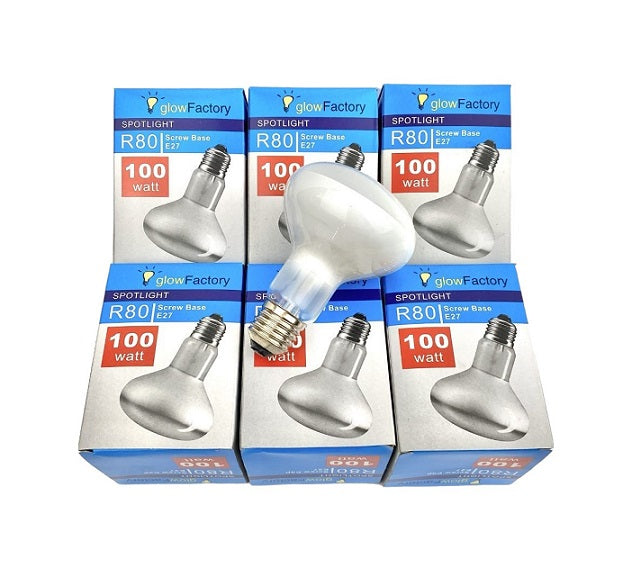 Glow Factory 100W R80 E27 Spotlight Bulb (4 Pack) Warm Yellow FROSTED ...