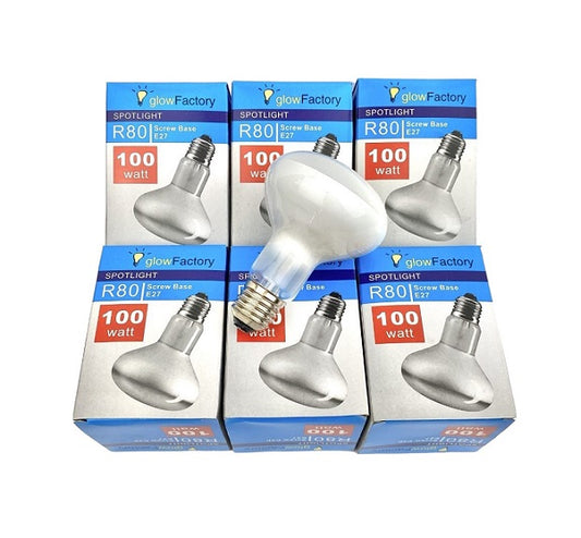 Glow Factory 100W R80 E27 Spotlight Bulb (4 Pack) Warm Yellow FROSTED