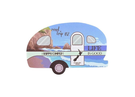 Happy Camper Caravan Magnet with Cliffs & Beach