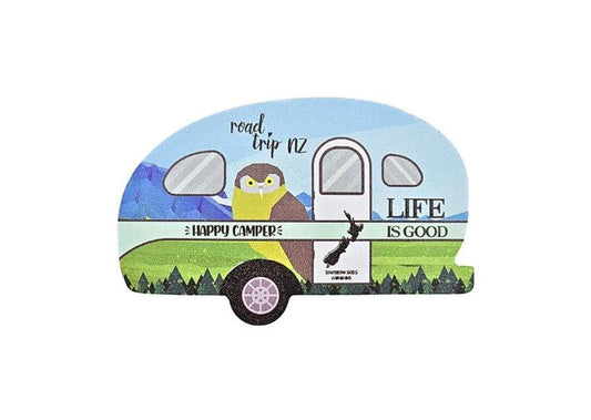 Happy Camper Caravan Magnet with Morepork
