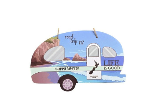 Happy Camper Caravan Plaque with Cliffs & Beach