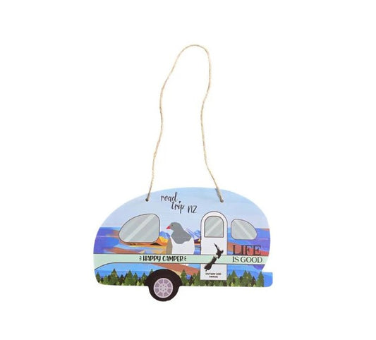 Happy Camper Caravan Plaque with Kereru