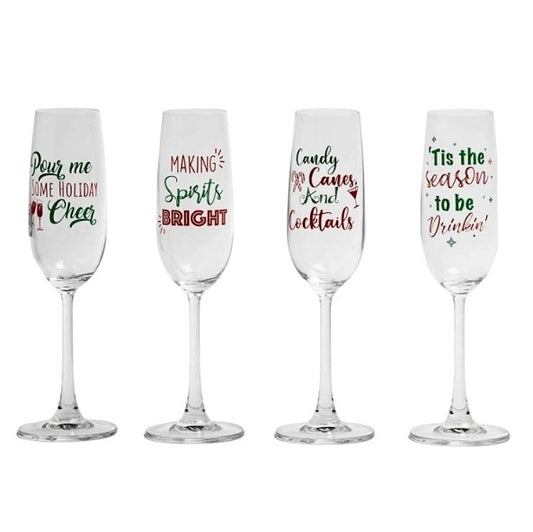 Just Home Novelty Christmas Champagne Glass 4pk