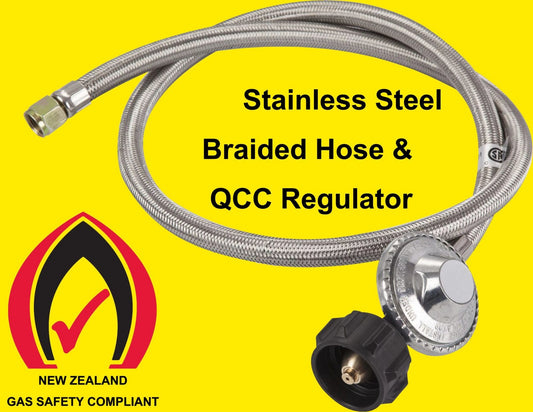 LPG QCC Gas Regulator with Stainless Steel Braided Hose 1/4" Swivel Nut