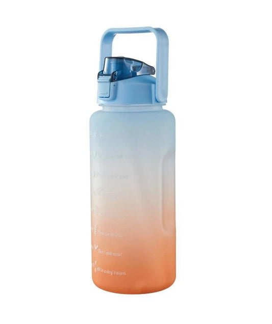 Large Capacity Portable Straw Water Bottle 2000ml - Blue & Orange