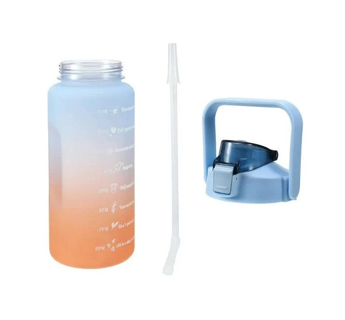 Large Capacity Portable Straw Water Bottle 2000ml - Blue & Orange