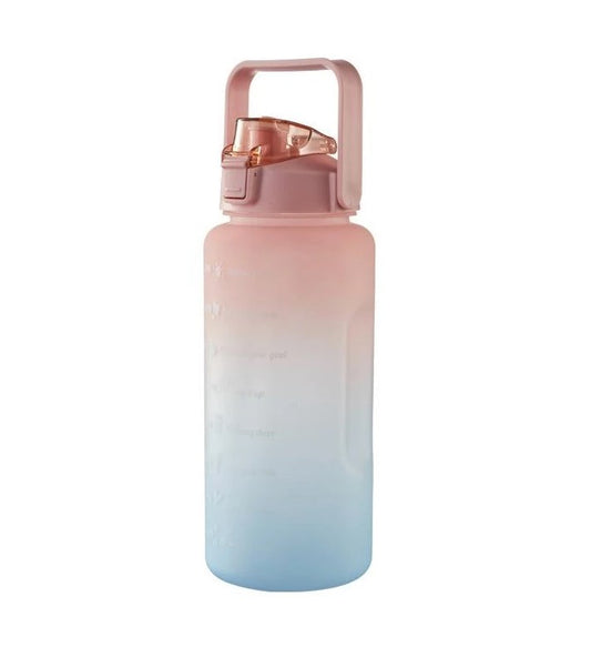 Large Capacity Portable Straw Water Bottle 2000ml - Pink & Blue