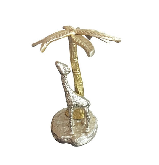 Metal Cast Aluminium Tabletop Sculpture Giraffe Under Palm Tree - MADE IN INDIA