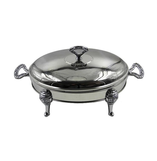 Oval Chafing Dish Glass Container With 18/10 Stainless Steel Body With Lid 3L