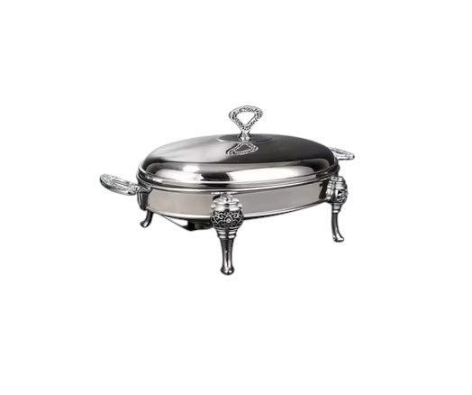 Oval Chafing Dish Glass Container With 18/10 Stainless Steel Body With Lid 3L