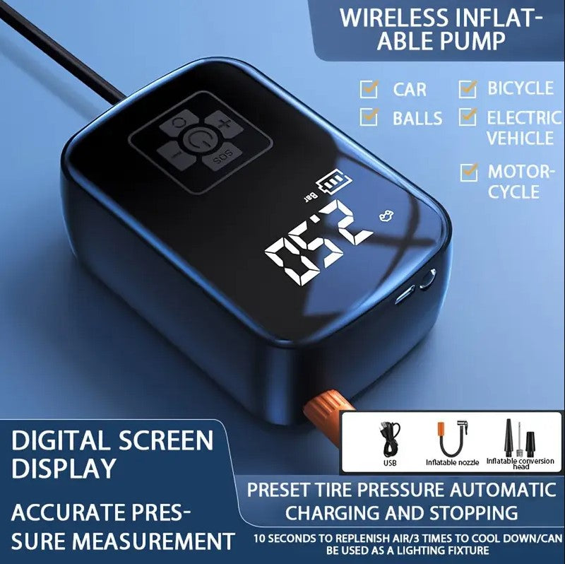 Portable Car Air Compressor with a Wireless Handheld Pump And Light