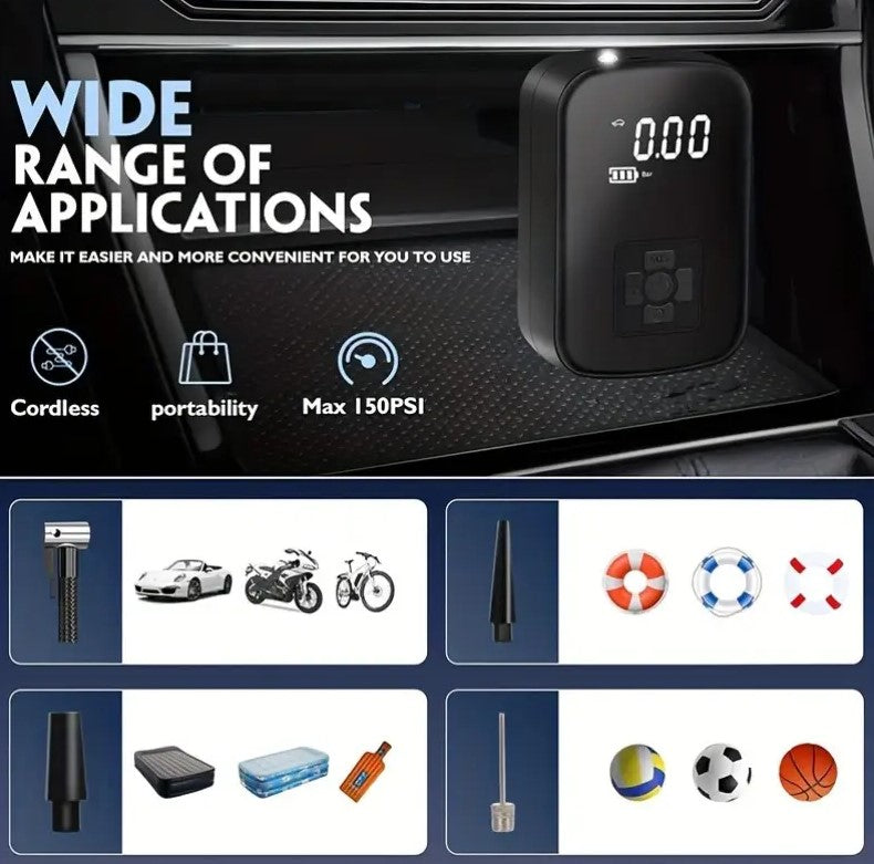 Portable Car Air Compressor with a Wireless Handheld Pump And Light