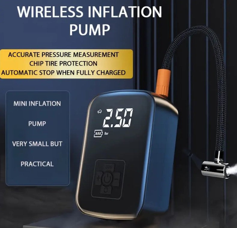 Portable Car Air Compressor with a Wireless Handheld Pump And Light