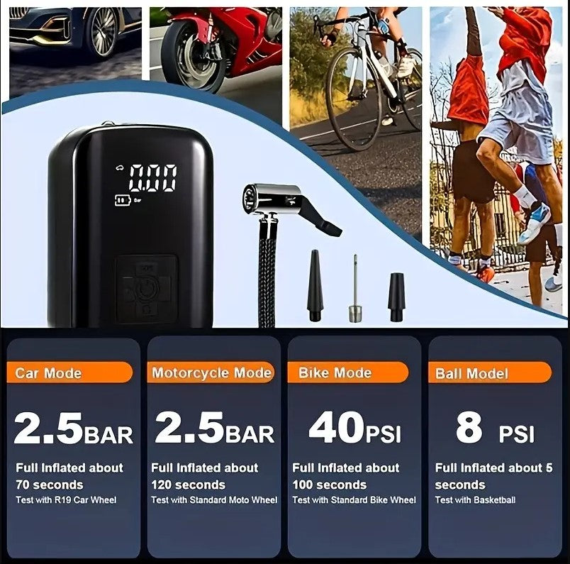 Portable Car Air Compressor with a Wireless Handheld Pump And Light