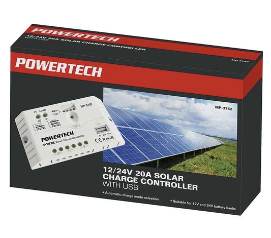 Powertech 20A PWM Solar Charge Controller 12/24V with USB MP3752