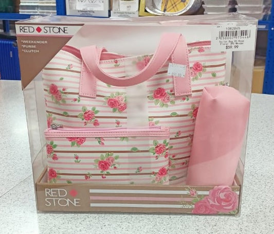Red Stone Rose Floral 3pcs Toilet Bag Set