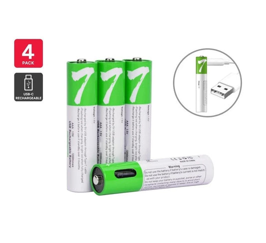 Rechargeable Lithium-Ion AAA Batteries (4 Pack) 400mAh 1.5V USB-C