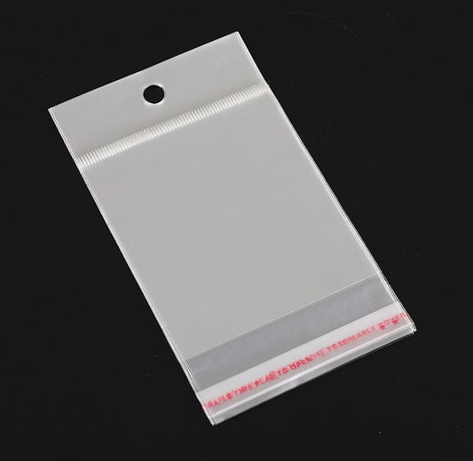 Self-Adhesive Clear Plastic Bag with Hanging Hole 11x19cm - Pack of 250 Pieces