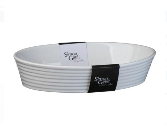 Simon Gault Classic Ribbed White Oval Baker 30cm