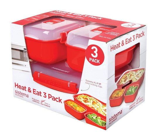 Sistema Microwave Heat & Eat Food Containers 3 Pack Red