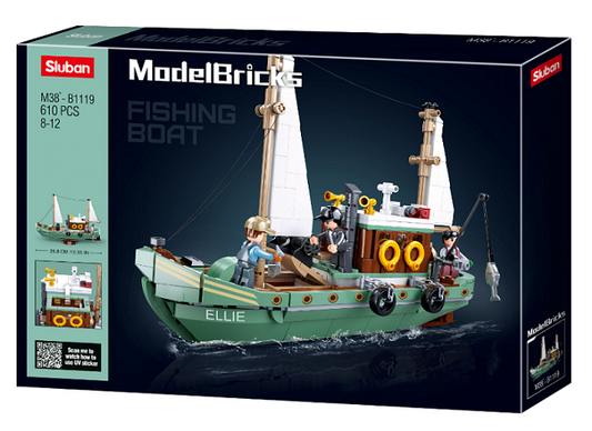 Sluban Model Bricks Fishing boat 610pcs M38-B1119