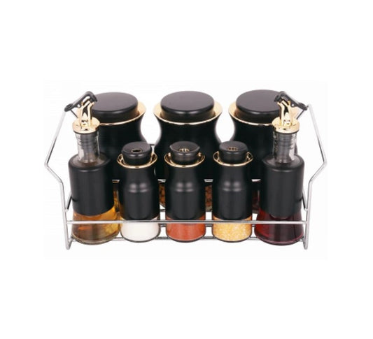 Spice Rack Stand Condiments 8Pcs - Black