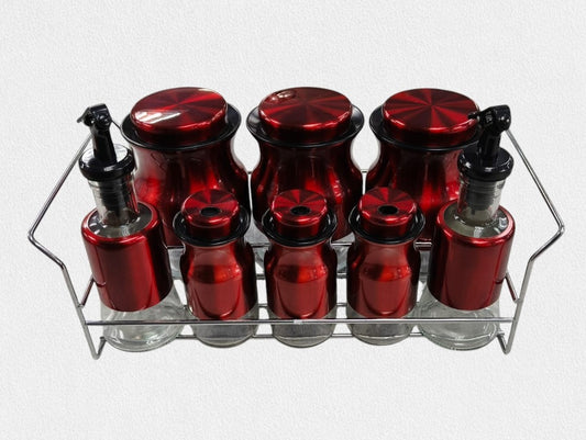 Spice Rack Stand Condiments 8Pcs - Red