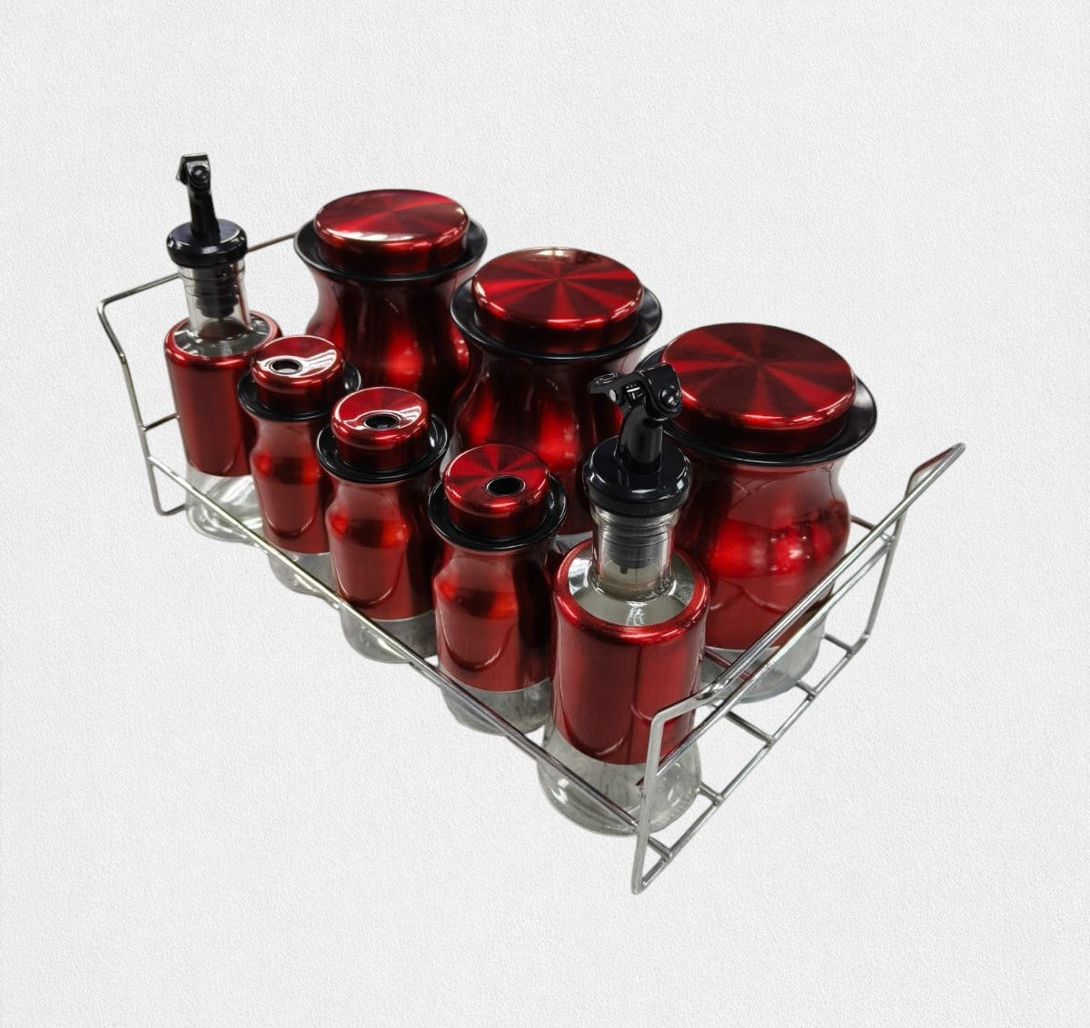 Spice Rack Stand Condiments 8Pcs - Red
