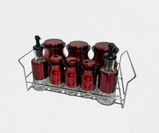 Spice Rack Stand Condiments 8Pcs - Red
