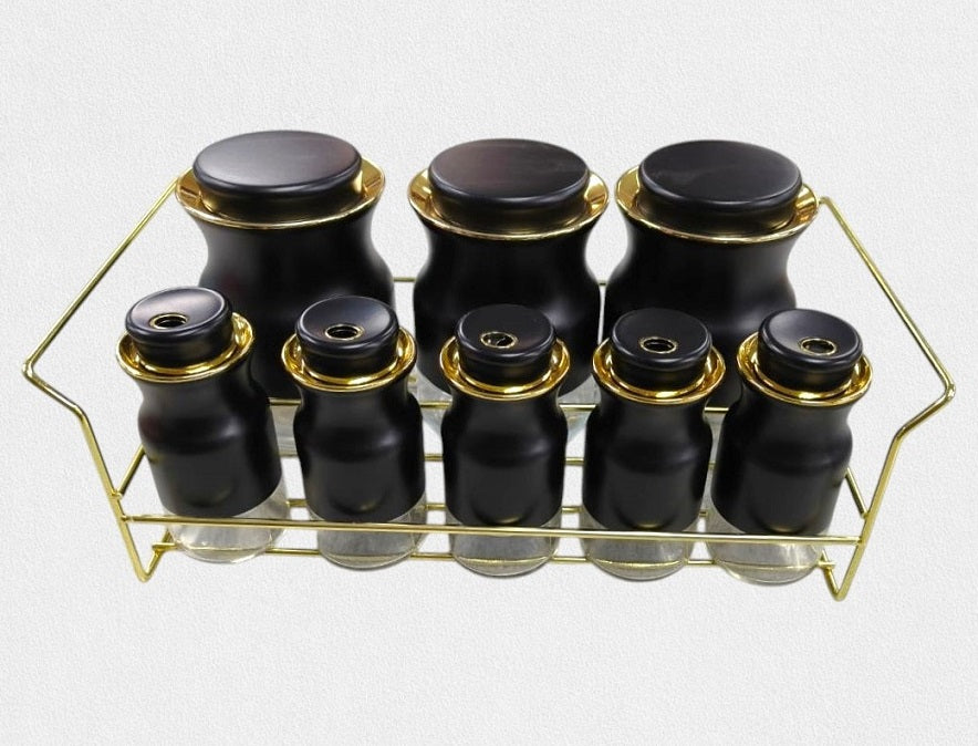 Spice Rack Stand Condiments 8Pcs without oiler - Black