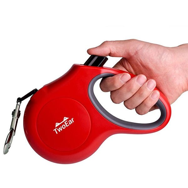 TwoEar: Retractable Dog Leash with Dispenser and Poop Bags - Red