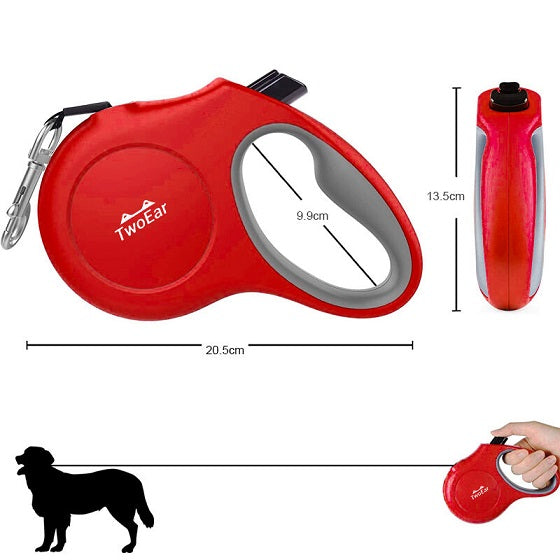 TwoEar: Retractable Dog Leash with Dispenser and Poop Bags - Red