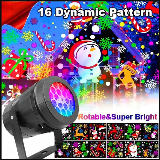 USB-Powered Rotating 16 Pattern LED Projection Light - Snowflake, Christmas