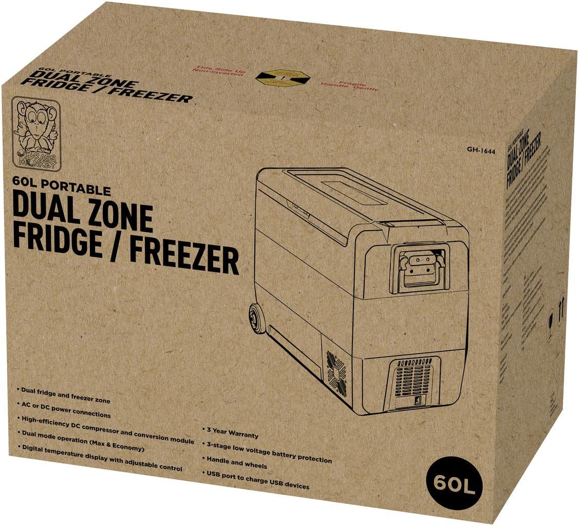 Local Kiwi Deals Electronics 60L Brass Monkey Single or Dual Zone Fridge/Freezer with Removable Zone Divider