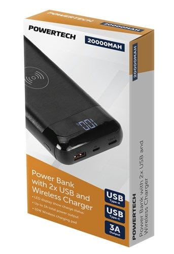 Local Kiwi Deals Electronics Powertech 20,000mAh Power Bank with 2 x USB and Wireless Charger in Black