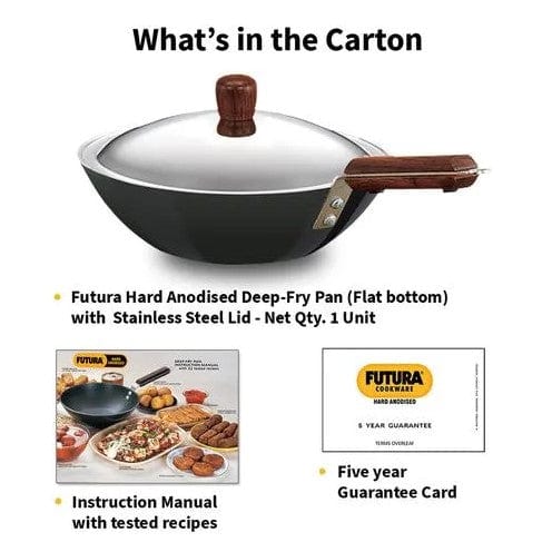 Local Kiwi Deals Kitchen & Dining Hawkins Futura Deep Fry Pan Flat Bottom Wok with Lid 2.5L 26cm Diameter (ADL25S)