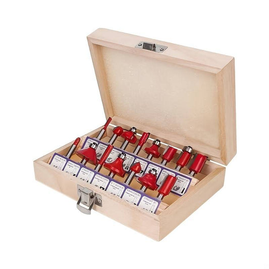 Local Kiwi Deals Tools 15pcs 1/4"(6.35MM) Carbide Shank Wood Router Set